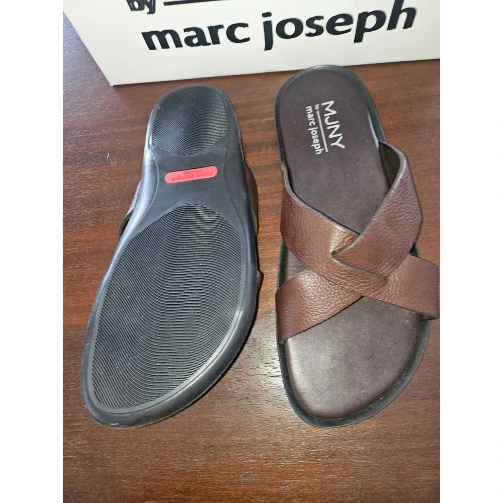 marc joseph‎ New York MJNY Roman Court Brown Grainy Leather Sandals Size 8.5